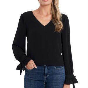 Like New, Cece Tie Cuff Satin Top, Women’s black size small